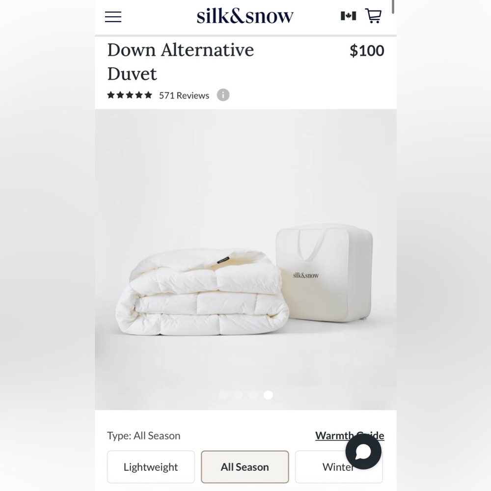 New! $113.00 Silk&Snow Down Alternative Duvet, Twin, All Season